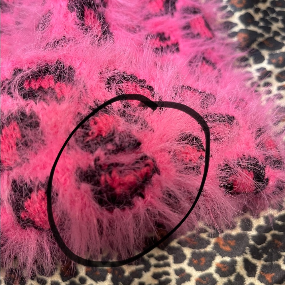 Fuzzy Pink and Black Cheetah Print Beanie - Picture 5 of 6